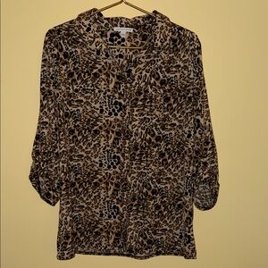 Notations Brown Animal Print Blouse